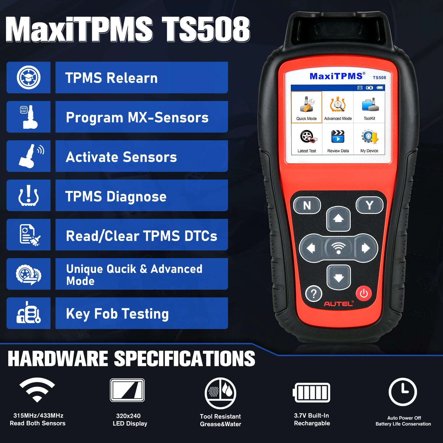 l Maxitpms TS508WF TPMS Tool Sensor Progarmming/ Relearn/ Activate TPMS Reset Read/Clear TPMS Dtcs