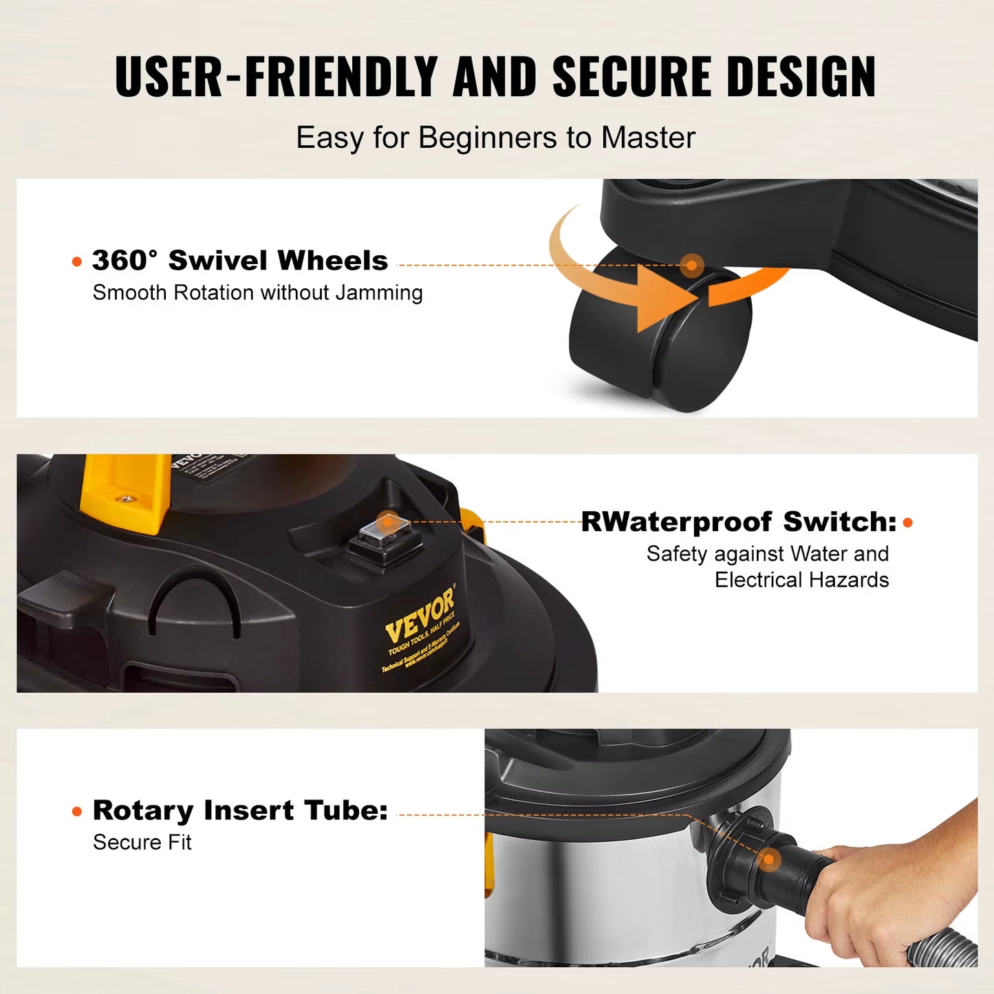 Stainless Steel Wet Dry Shop Vacuum Wet Dry Vac Powerful Suction Small Shop Vac Perfect for Carpet Debris Pet Hair