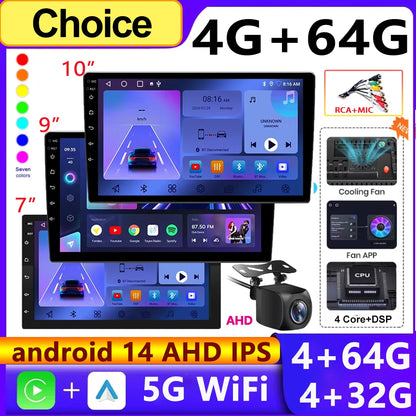Android 14 4G 64G Multimedia Car Radio Carplay Auto Player GPS Navigation for Toyota Hyundai Nissan Kia LADA FIAT VW 9 10 Inch