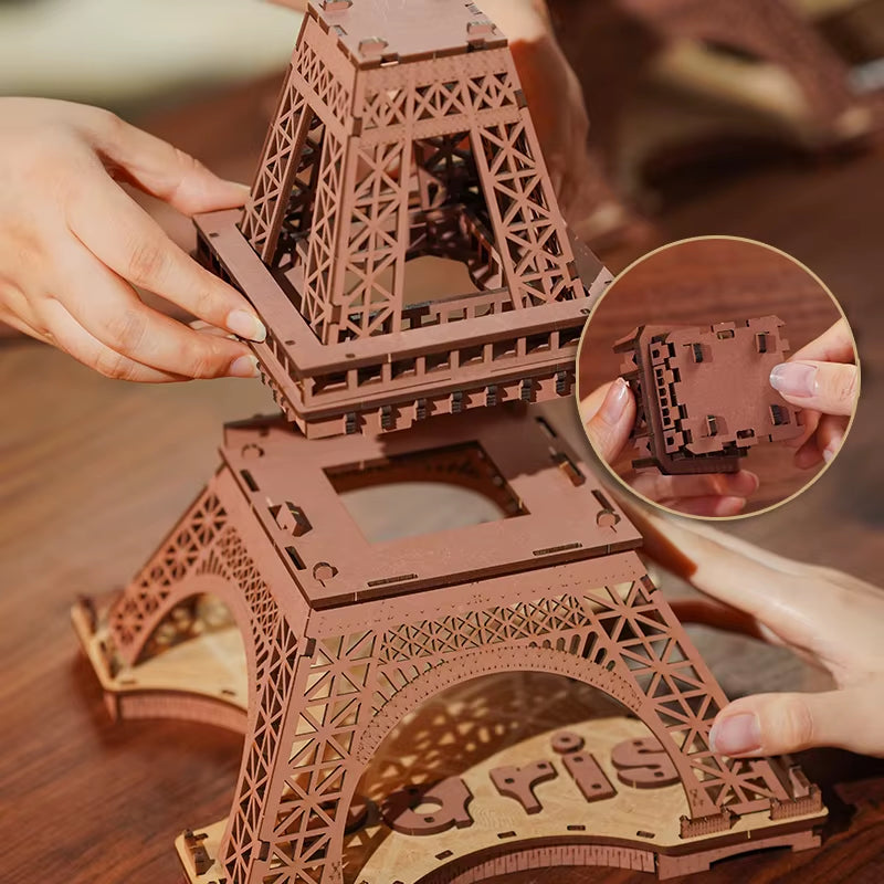 Robotime 3D Wooden Puzzle - Eiffel Tower Model (1:638) for Adults and Children - DIY Craft Kit with Lighting Feature
