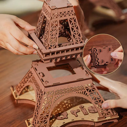 Robotime 3D Wooden Puzzle - Eiffel Tower Model (1:638) for Adults and Children - DIY Craft Kit with Lighting Feature