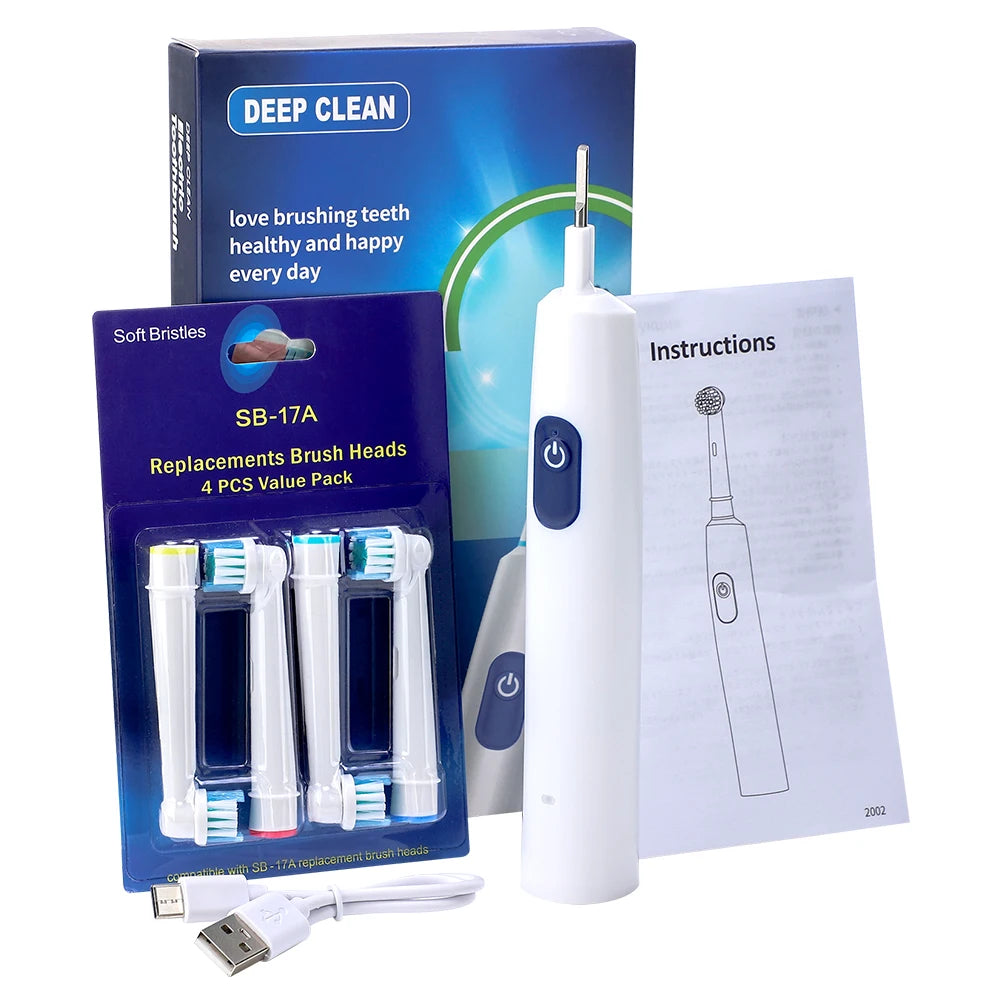 Smart Rotating Electric Toothbrush with Rechargeable Functionality, 4 Replacement Heads, and 5 Whitening Modes