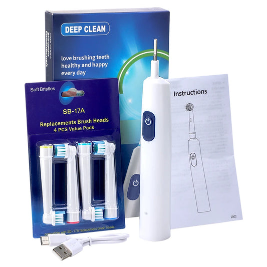 Smart Rotating Electric Toothbrush with Rechargeable Functionality, 4 Replacement Heads, and 5 Whitening Modes