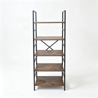 5 & 6 Tier Industrial Rustic Wood Bookcase with Black Metal Frame - Freestanding Multipurpose Storage Organizer for Bedroom, Living Room, Office, Kitchen, and Plant Decor