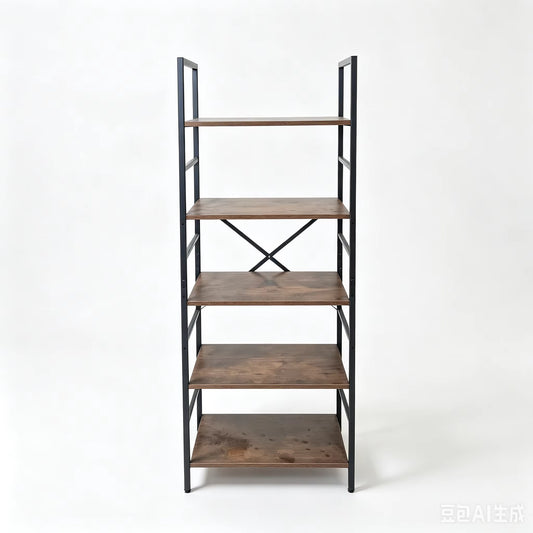 5 & 6 Tier Industrial Rustic Wood Bookcase with Black Metal Frame - Freestanding Multipurpose Storage Organizer for Bedroom, Living Room, Office, Kitchen, and Plant Decor