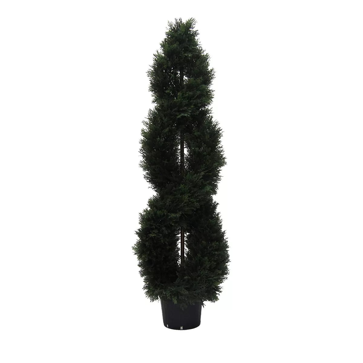 5' UV-Resistant Artificial Cedar Double Spiral Topiary in Black Plastic Pot for Indoor and Outdoor Use