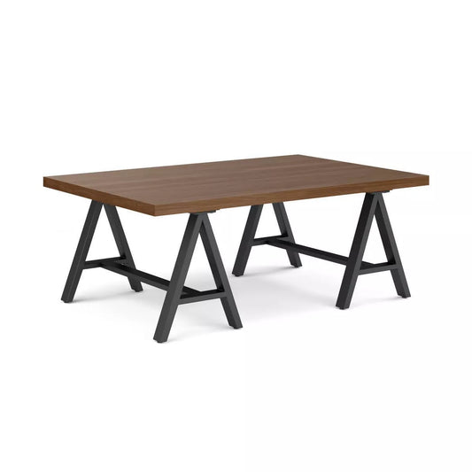 Hawkins Metal/Wood Coffee Table Walnut - Veneer & Metal Pedestal Base, Spot Clean