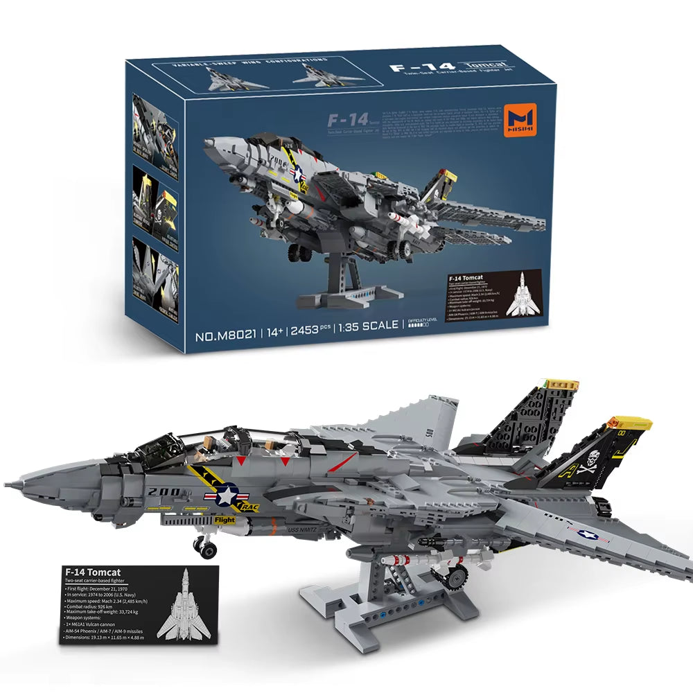 2453PCS F-14 Tomcat Two-Seat Carrier-Based Fighter Building Block Kit, Aviation Toy Model, Adult Military Fan Collection M8021