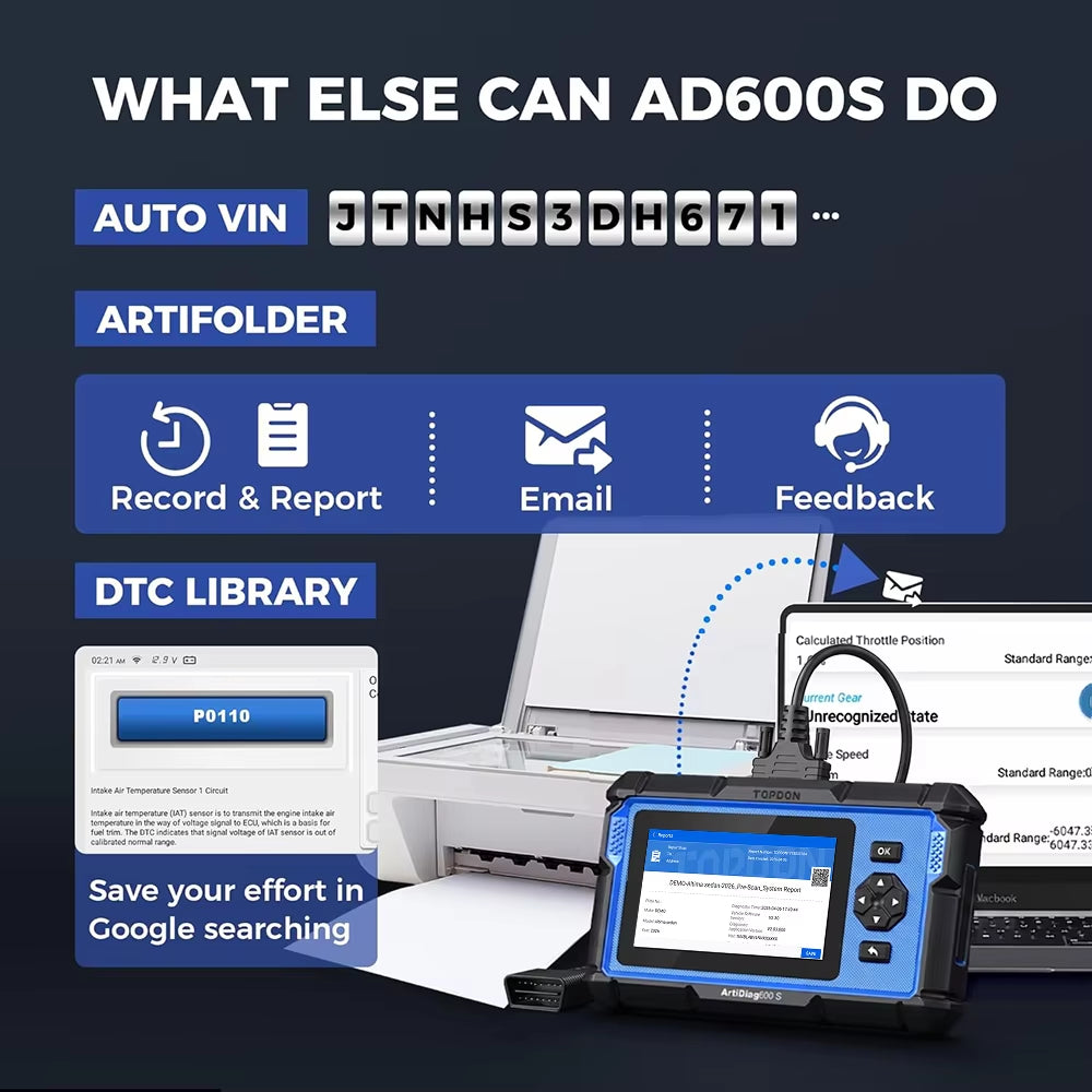 TOPDON Artidiag600S Professional OBD2 Scanner and Automotive Diagnostic Tool for ABS, Airbag, Oil, EPB, DPF, TPMS, and BMS Reset