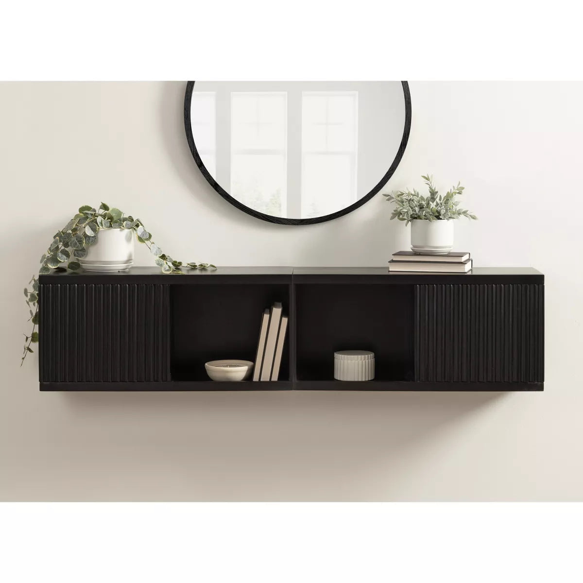 All Things Decor 30" x 10" x 14" Furrow Short Wall Cabinet in Black