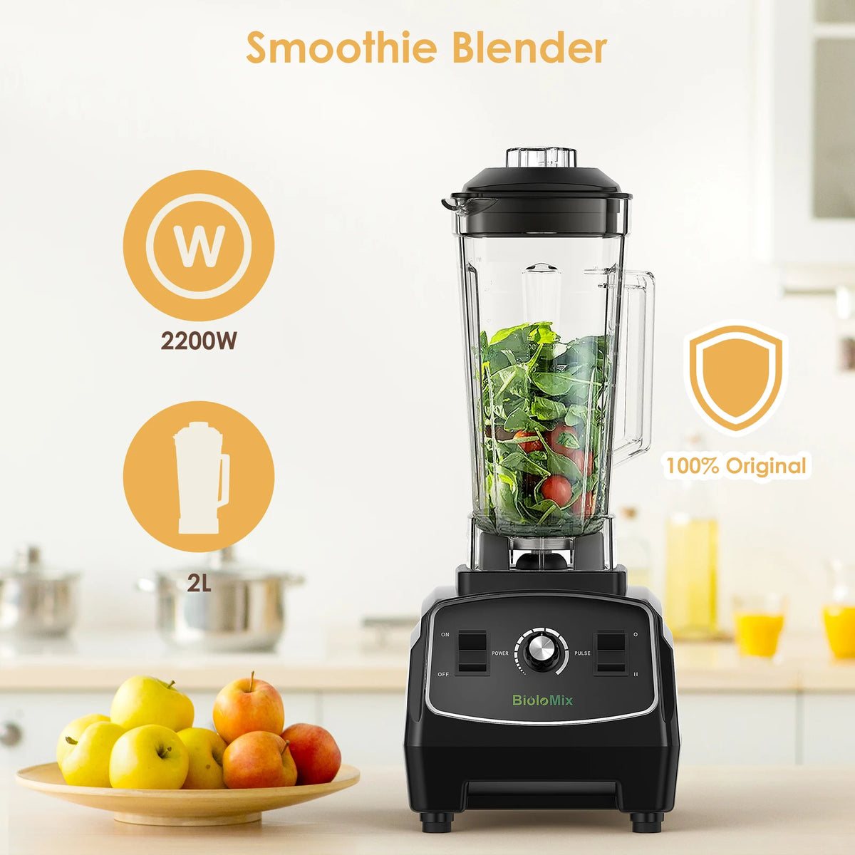 Commercial Grade 3HP 2200W BPA-Free Heavy Duty Blender Mixer Juicer for Smoothies and Food Processing