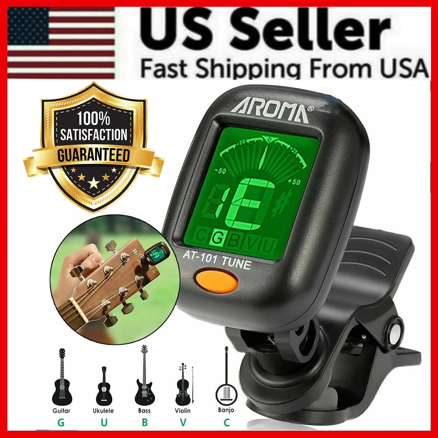 LCD Clip on Chromatic Acoustic Electric Guitar Bass Ukulele Banjo Violin Tuner