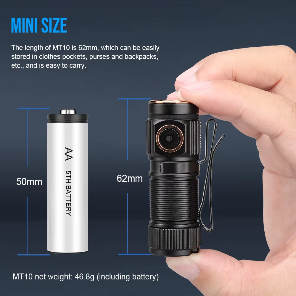 MT10 Rechargeable LED EDC Flashlight 1000 Lumens Type USB C Charging Torch Mini 16340 Light MVB Optics with Magnet Lan