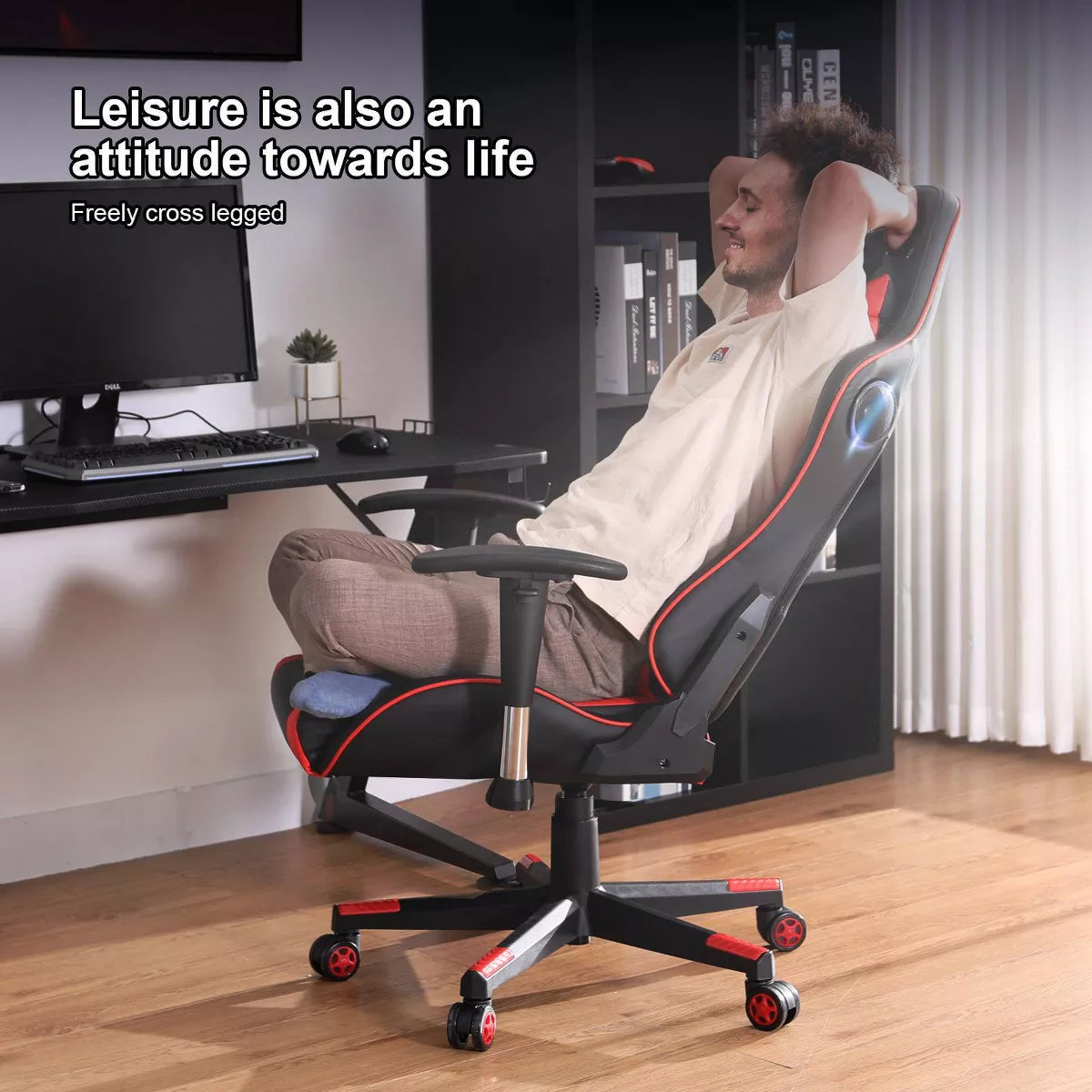 Gaming Chair with Bluetooth Speakers High Back PU Office Chair Red