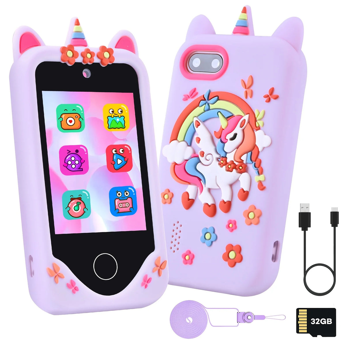 Children's Educational Smartphone Toy with Touchscreen HD Dual Camera and 32GB SD Card - Ideal Travel Companion and Birthday Gift