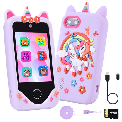 Children's Educational Smartphone Toy with Touchscreen HD Dual Camera and 32GB SD Card - Ideal Travel Companion and Birthday Gift