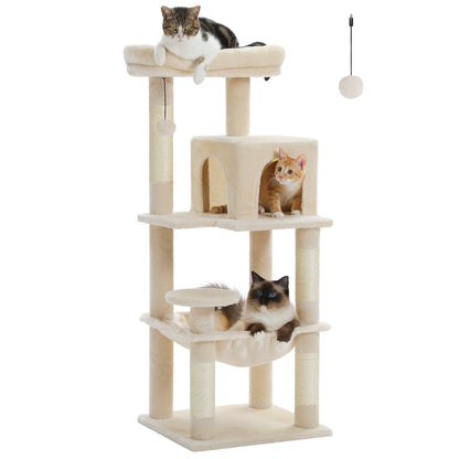 Indoor Cat Tree, 5-Tier Cat Tower for Large Cats with Metal Frame, Spacious Hammock, and Elevated Perch