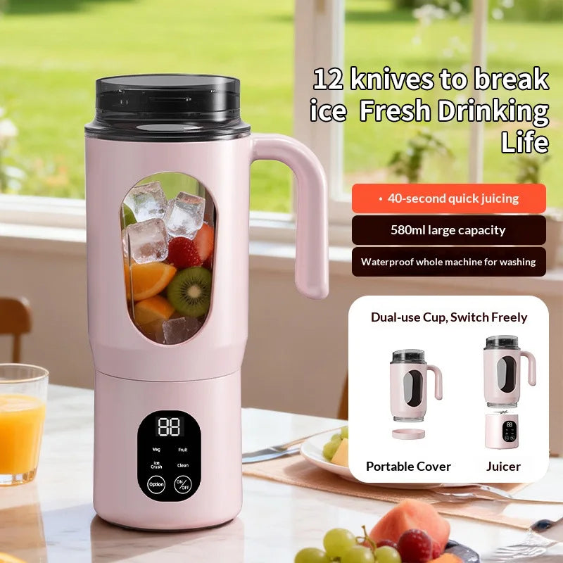 Portable 580ML Juice Maker and Blender with 8 Blades - Durable 2-in-1 Extractor for Smoothies and Shakes