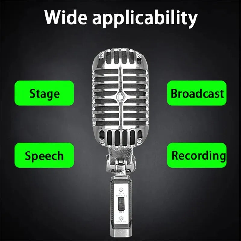 Vintage Metal Microphone for 55SH Classic Dynamic Vocal Mic Universal Stand for Live Performance Karaoke