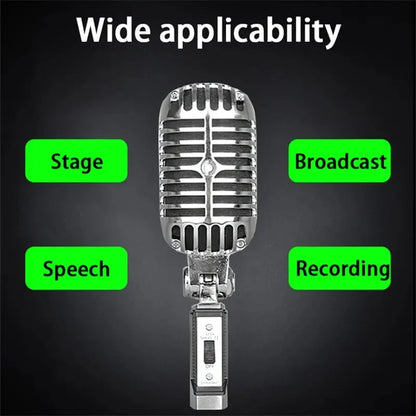 Vintage Metal Microphone for 55SH Classic Dynamic Vocal Mic Universal Stand for Live Performance Karaoke