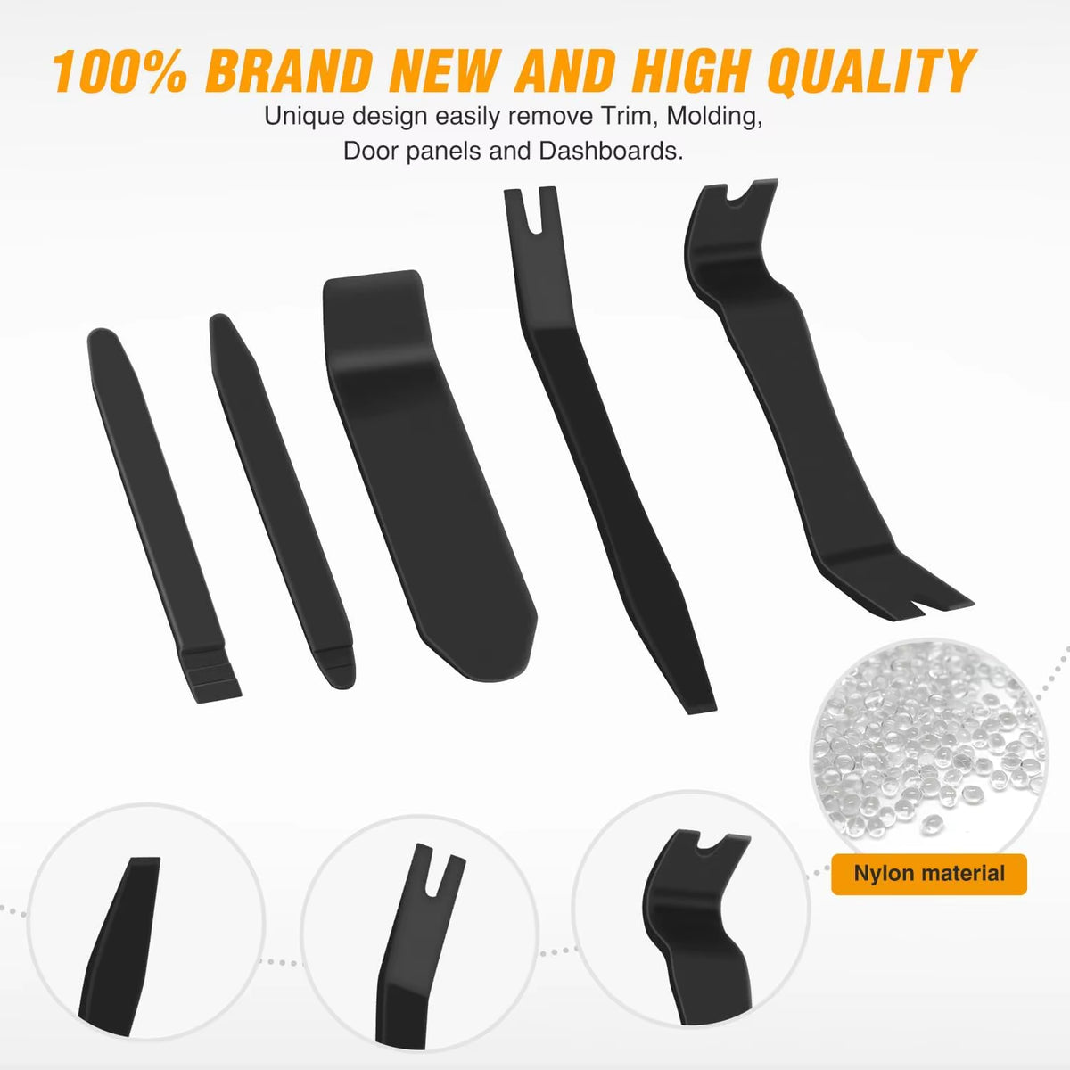 Nilight 6-Piece Auto Trim Removal Tool Kit - No-Scratch Design for Car Audio, Dash Panel, Window Molding, and Fastener Removal - Black