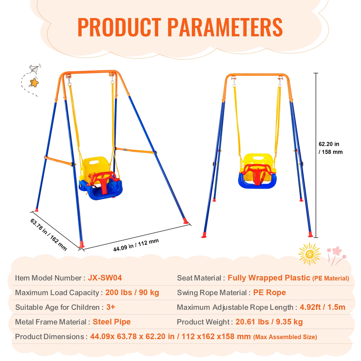 Succebuy Outdoor Swing Set for Backyard - 600 lbs Capacity with 1 Saucer Swing and 2 Belt Swings for Kids