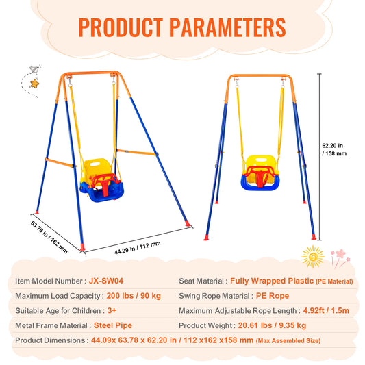 Succebuy Outdoor Swing Set for Backyard - 600 lbs Capacity with 1 Saucer Swing and 2 Belt Swings for Kids