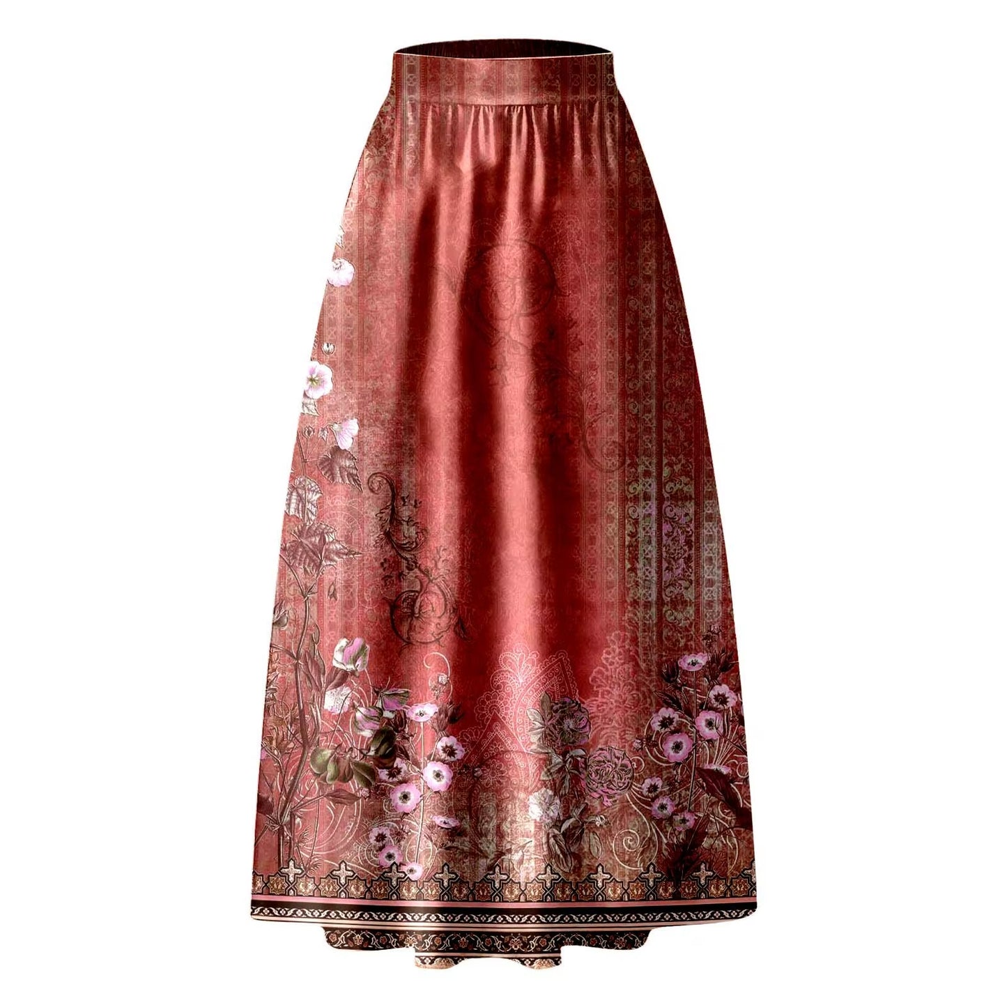 High Waist Pocket Skirts for Women Fashion Bohemian Floral Print Maxi Skirt Party Beach Long Skirt Elegant Vintage Clothing