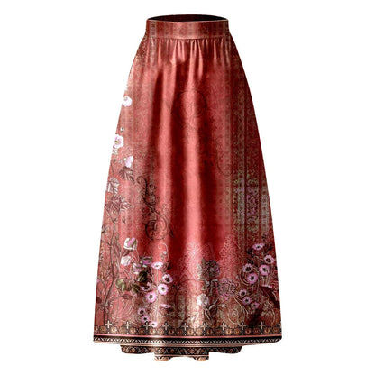 High Waist Pocket Skirts for Women Fashion Bohemian Floral Print Maxi Skirt Party Beach Long Skirt Elegant Vintage Clothing