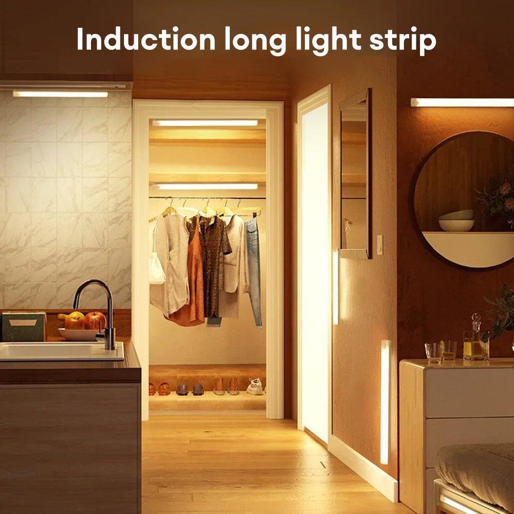 Wireless LED Motion Sensor Night Light - Rechargeable Type C Cabinet and Wardrobe Lamp for Staircase and Kitchen Backlighting