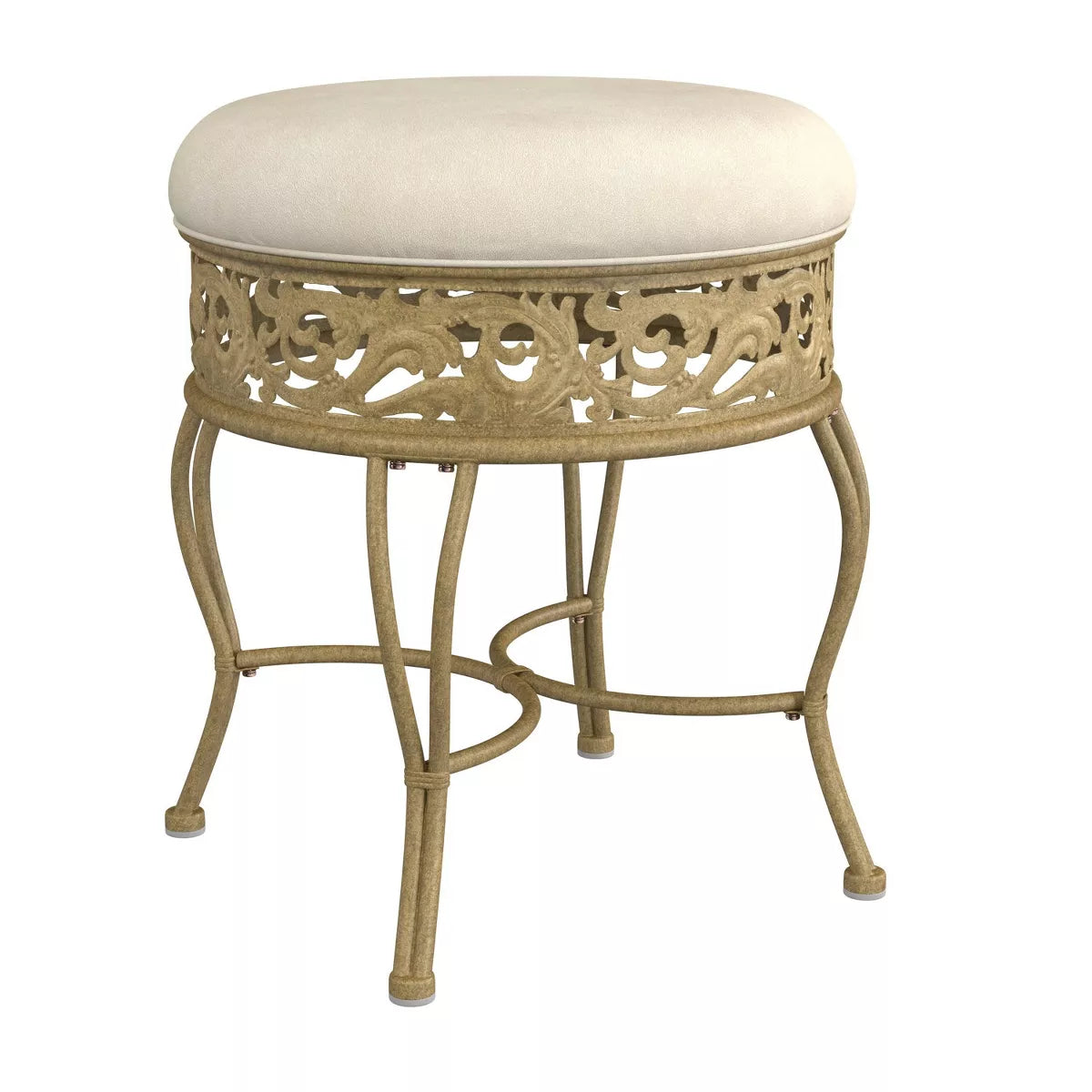 18.5" Villa III Upholstered Backless Metal Vanity Stool Beige - round Padded Seat, Makeup Bench