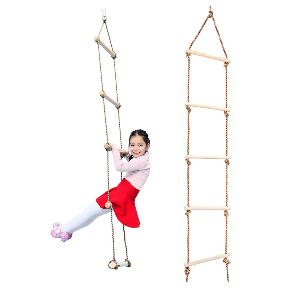 Children's Wooden Climbing Rope Ladder - 5-Level Indoor and Outdoor Swing Playground Toy