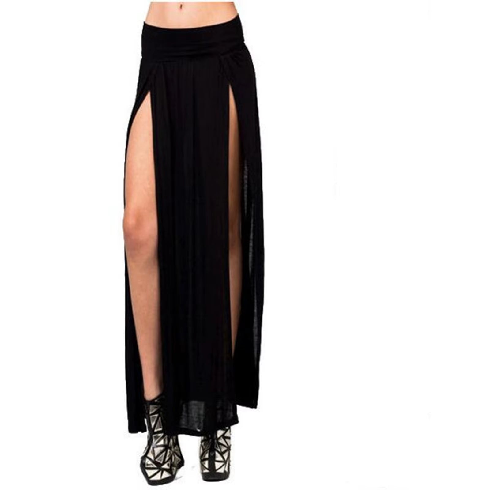 Sexy High Split Long Skirts for Women Summer Casual Two Side Slit Beach Skirt Solid Color High Waist A-Line Skirts Faldas