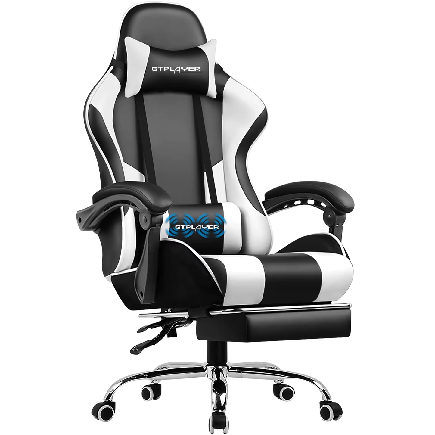 Gaming Chair with Footrest, Lumbar Support, Adjustable Height, Swivel Seat, Headrest for Office or Gaming