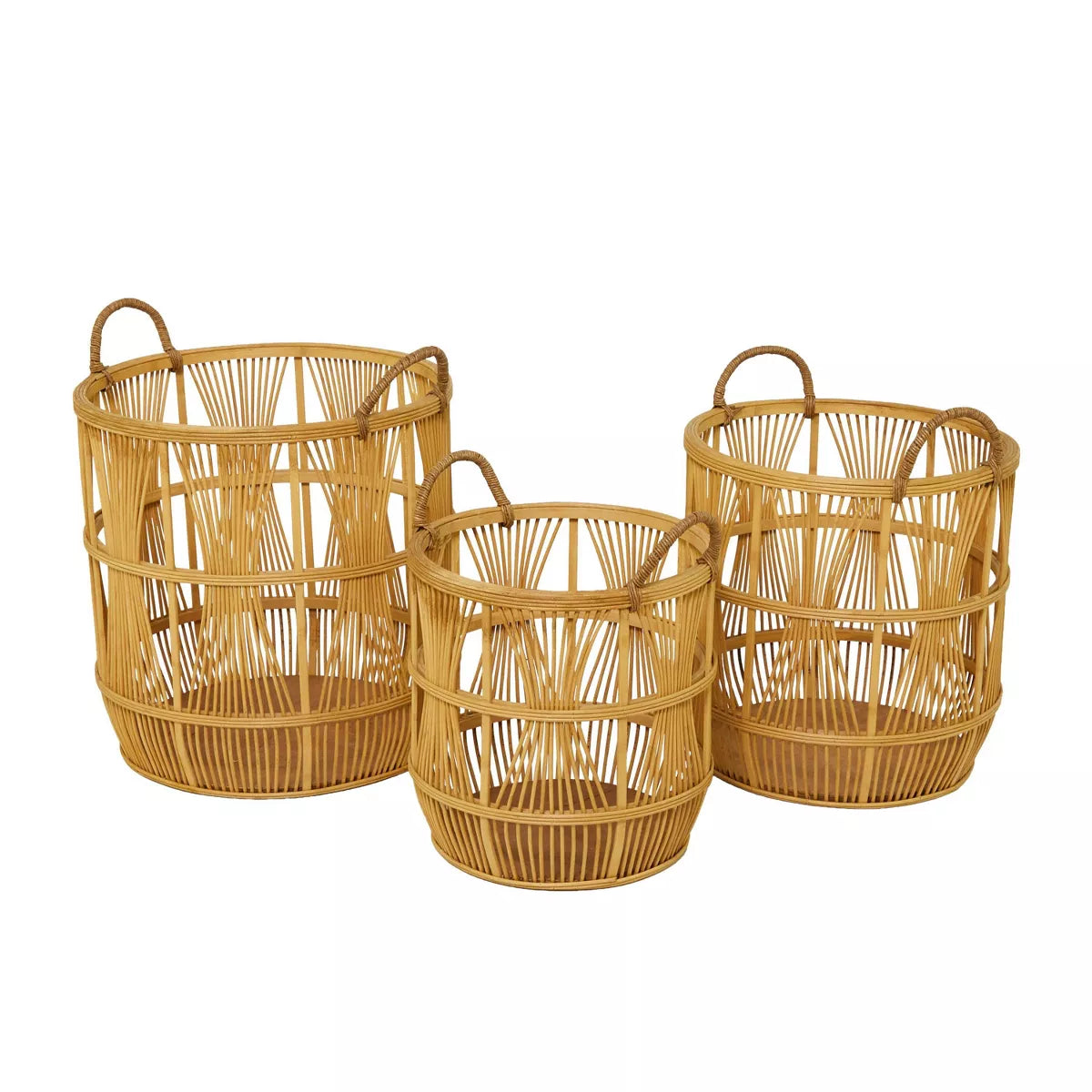 Set of 3 Wood Baskets Brown 