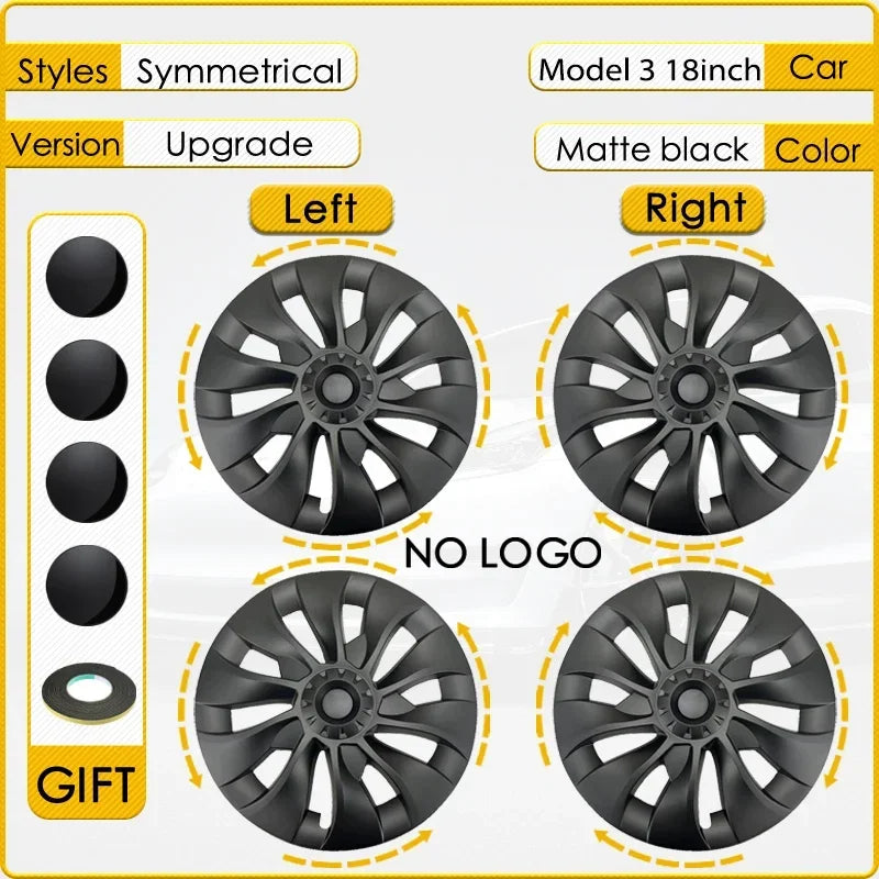 4-Piece Hub Cap Set for Tesla Model 3 - 18 Inch Wheel Cap Replacement and Full Rim Cover Accessories (2018-2023)