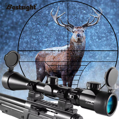 3-9X40 Tactical Hunting Scope with Red/Green Illuminated Mil Dot Crosshair and Mounts