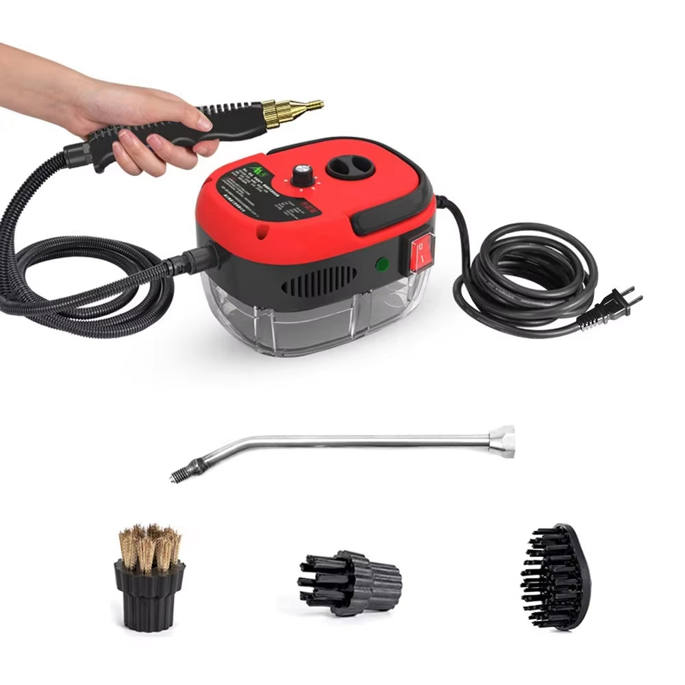 High-Pressure Portable Steam Cleaner with Brush Heads - Handheld Sanitizer with 6-Speed Settings, Extended Hose, and Large Capacity for Effective Grease and Dust Mite Removal in Air Conditioners, Range Hoods, Floors, Bathrooms, and Cookware.