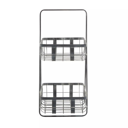 Iron Storage Basket Gray - Decorative Metal Bin for Blanket Storage, Novelty Shape, 22.85" Height