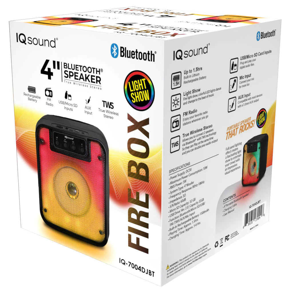 Supersonic 4" Bluetooth Speaker FIRE BOX with TWS and LED Fire Light Show (IQ-7004DJBT)