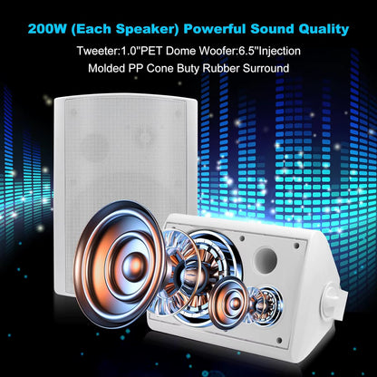 6.5" 400W 2PCS Indoor Outdoor Bluetooth Speakers Wall Mount Speakers Waterproof Weather Resistant for Patio Garage Home