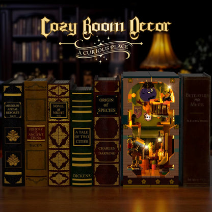 Magic Potion Book Nook Building Set with LED Light - DIY Bookend for Home Decor, Miniature House Brick Model for Adults and Kids