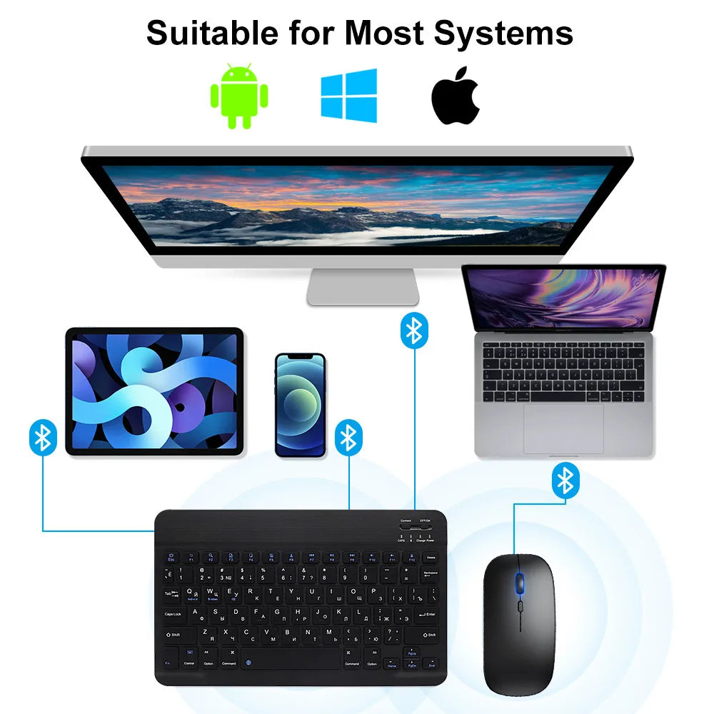 Wireless Bluetooth Keyboard and Mouse for iOS, Android, and Windows Tablets - Compatible with iPad Air, Mini, Pro 
