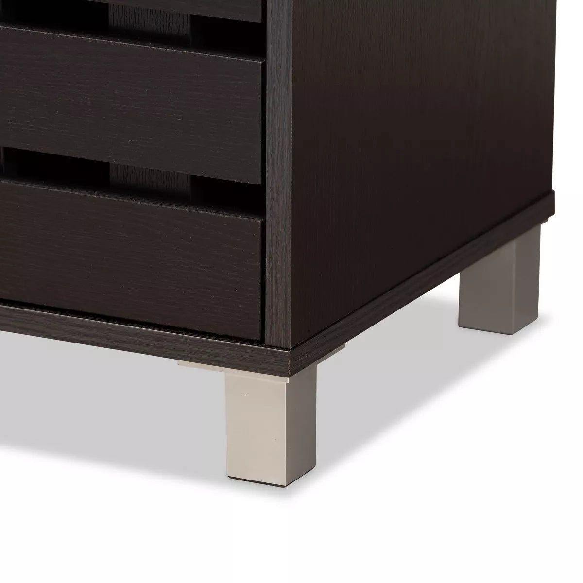 Ernest Brown Wood Shoe Storage Cabinet - Dark Brown, 2-Door Organizer for 18 Pairs with Slatted Doors 