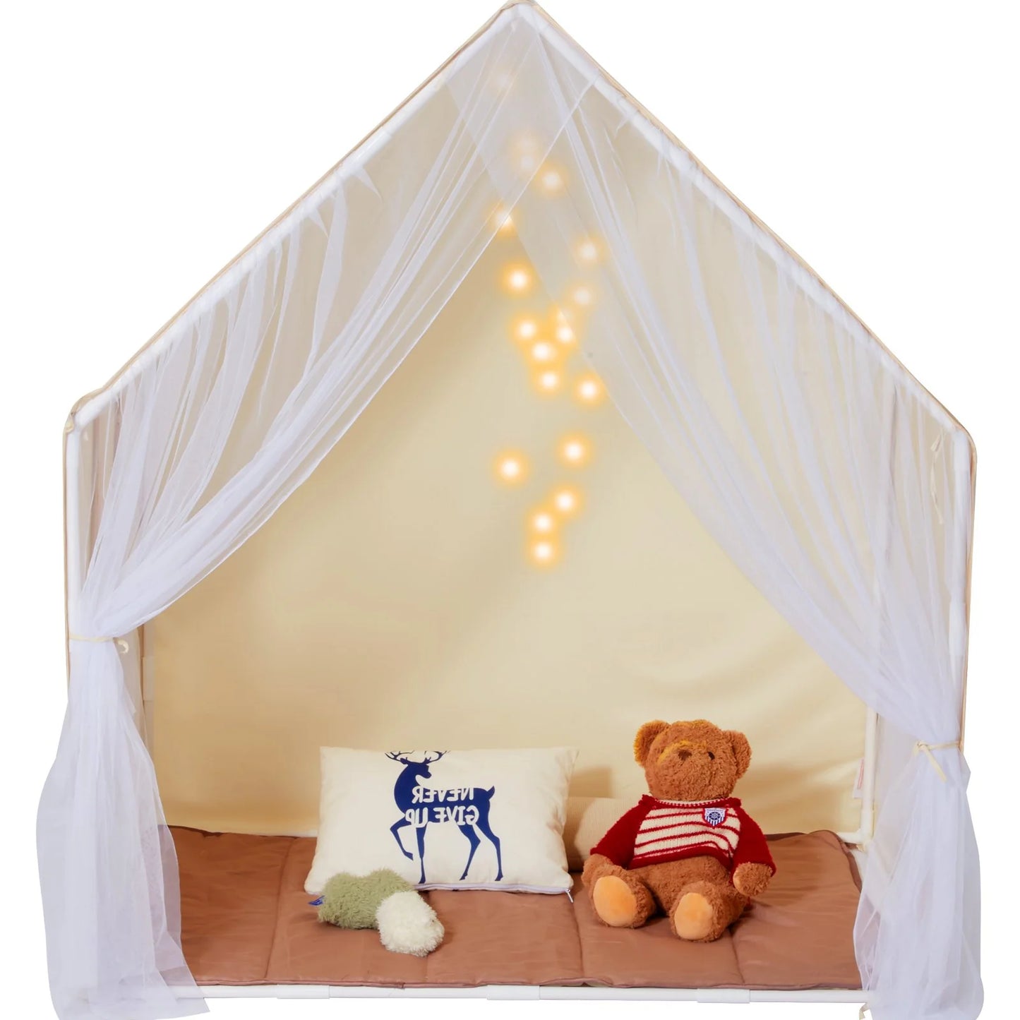  Kids Play Tent, Kids Tent for Kids 1-5 Years Old, Toddler Tent with Mat and Tent Lamp, Beige