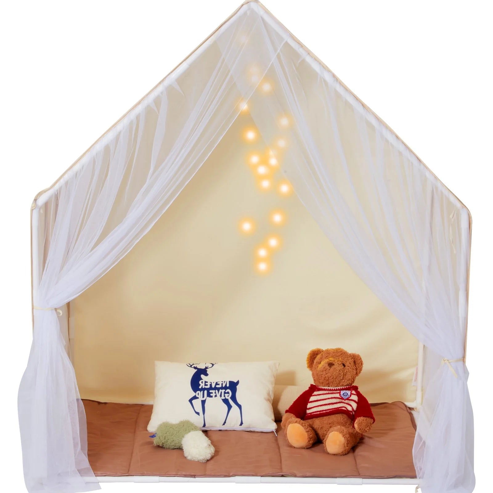  Kids Play Tent, Kids Tent for Kids 1-5 Years Old, Toddler Tent with Mat and Tent Lamp, Beige
