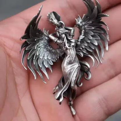 Vintage Silver Angel Wings Pendant Necklace for Men and Women - Statement Punk Street Style Stainless Steel Chain Jewelry