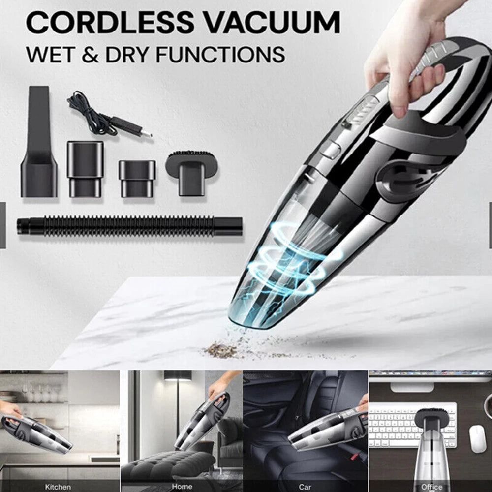 Cordless Portable Handheld Vacuum Cleaner with USB Charging - Strong Suction 12000Pa for Wet and Dry Cleaning