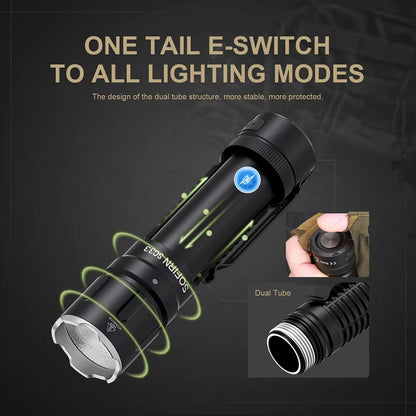 SC33 XHP70.3 HI LED Flashlight Tactical 5200Lm Powerful 21700 USB C Rechargeable Torch with Tail E-Switch Outdoor Light