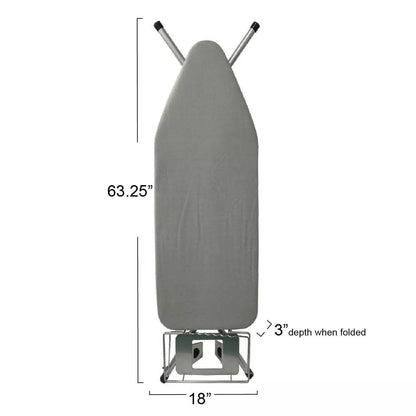 Wide Top Ironing Board with Silver Frame and Silicone-Coated Cotton Cover, Collapsible Design, 49" x 18